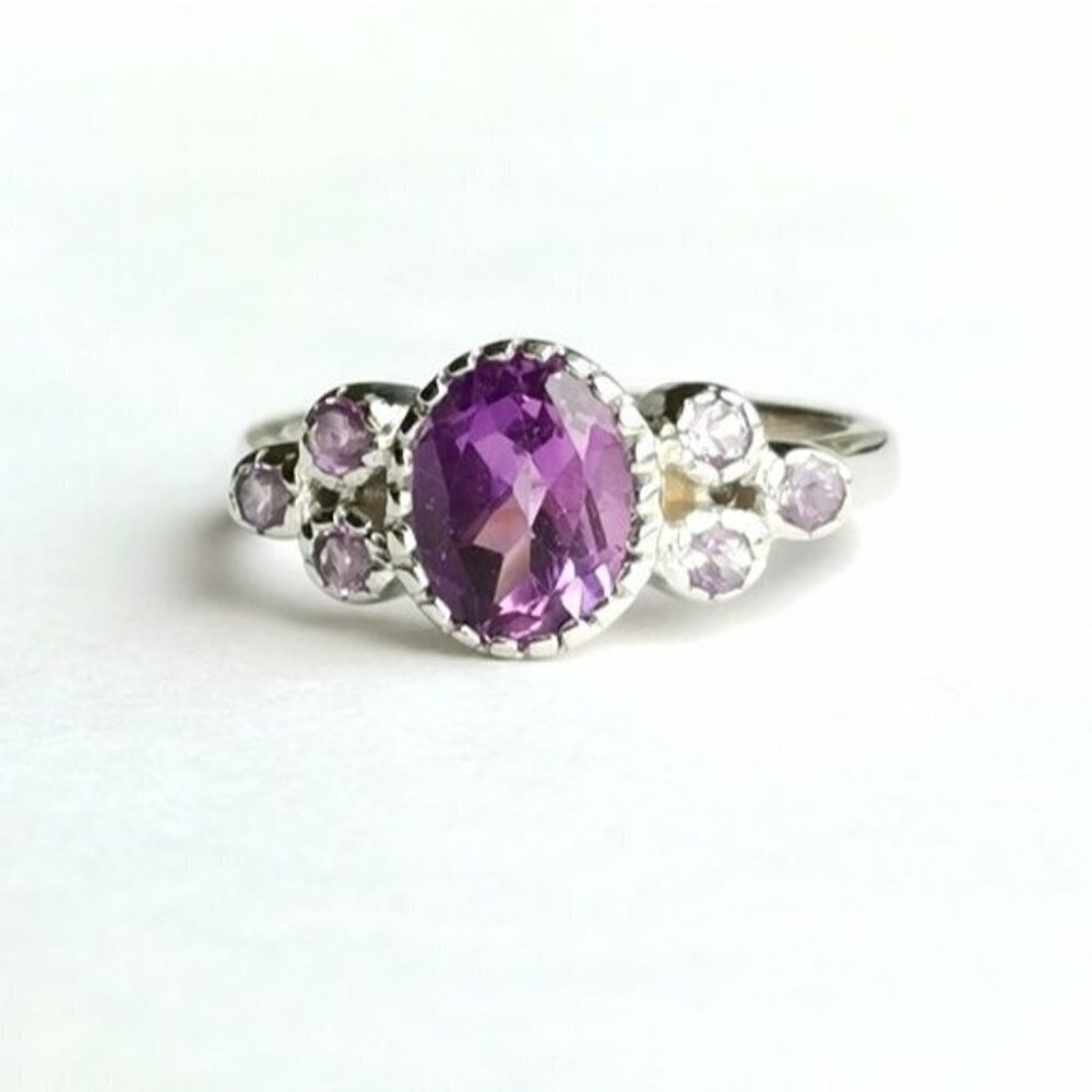 Amethyst multi gemstone sterling silver ring size 7